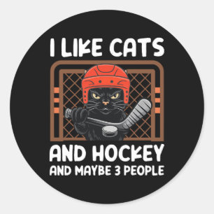 I Like Cats And Hockey And Maybe 3 People Funny Co Classic Round Sticker