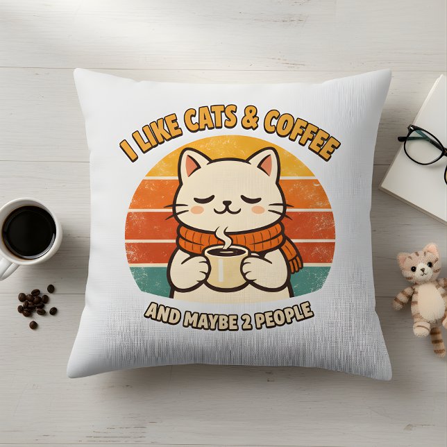 "I Like Cats & Coffee" Humorous Throw Pillow (Creator Uploaded)