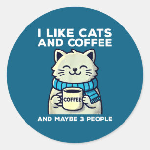 I like cats coffee maybe 3 people funny cat retro classic round sticker