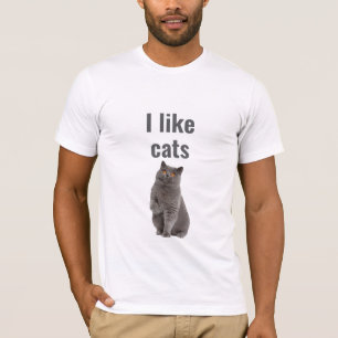 I Like Cats – Cute Gray Cat Illustration Design T-Shirt