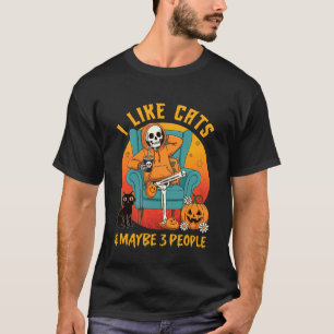 I Like Cats & Maybe 3 People, Skeleton Cat Hallowe T-Shirt