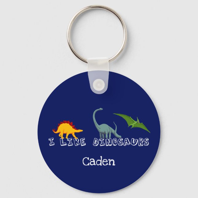 I Like Dinosaurs Blue Custom Kids Key Ring (Front)