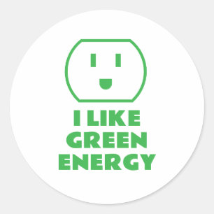 I like green energy funny electrical socket classic round sticker