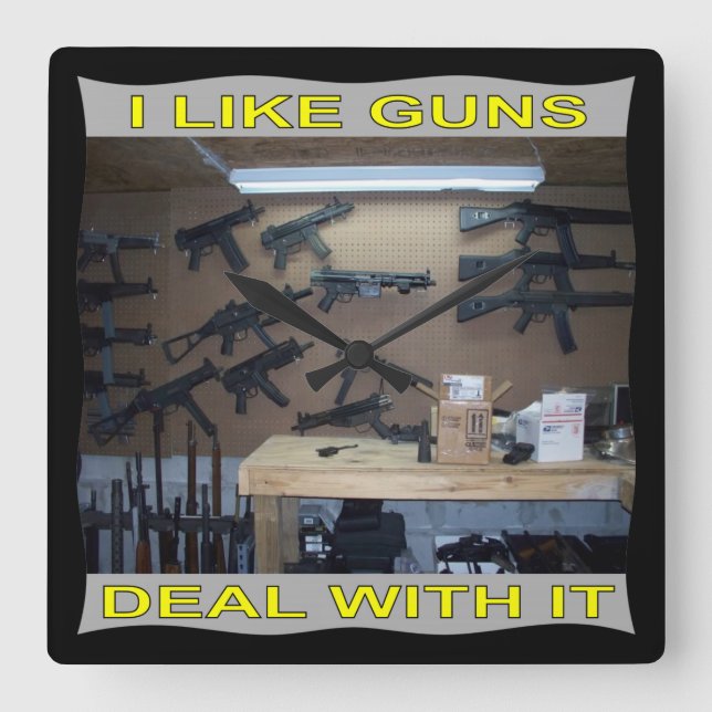 I Like Guns Deal With It Square Wall Clock (Front)