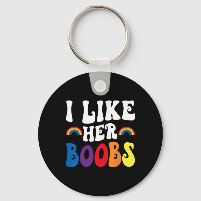 I Like Her Breast Lesbian Couples Lgbtq Funny Vale Key Ring (Front)