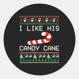 I Like His Candy Cane Couple Matching Christmas Me Classic Round Sticker