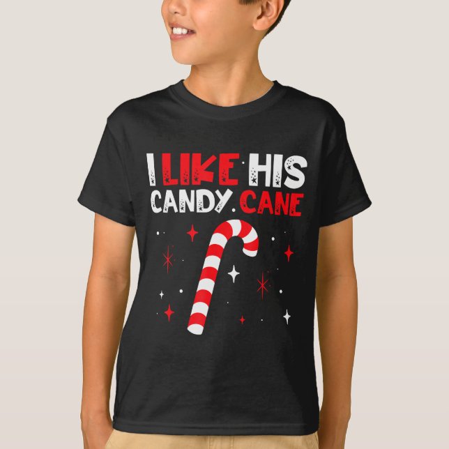 I Like His Candy Cane Couple Matching Christmas  T-Shirt (Front)