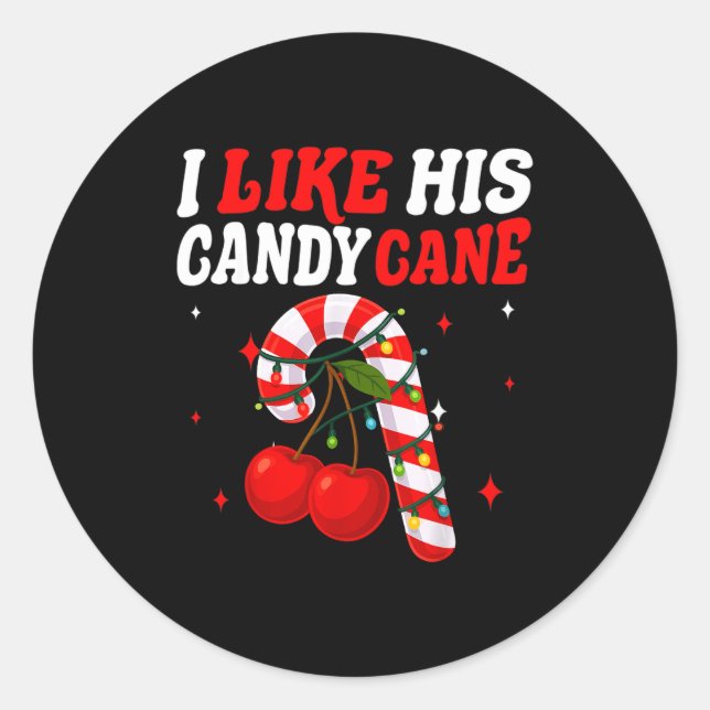 I Like His Candy Cane Couples Matching Christmas F Classic Round Sticker (Front)