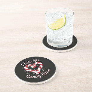 I Like His Candy Cane Funny Couples Matching Coaster