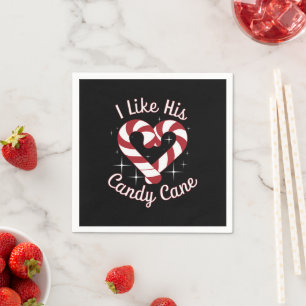 I Like His Candy Cane Funny Couples Matching Napkin
