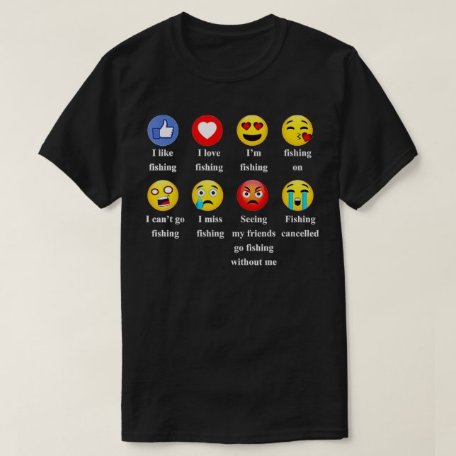 I Like Love Fishing Funny Emoji Emoticons  T-Shirt (Design Front)