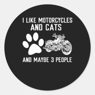 I Like Motorcycles And Cats Funny Art Gift Classic Round Sticker