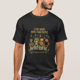 I Like Music More Than People Retro Atomic Cat Vin T-Shirt