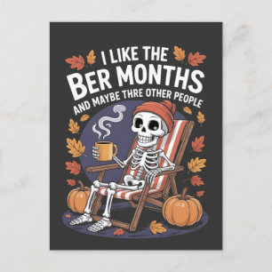 I Like the Ber Months Funny Spooky Skeleton Xmas Announcement Postcard