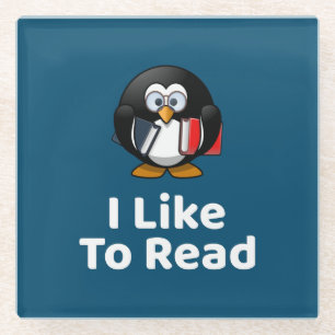 I Like To Read Penguin Funny Reading Glass Coaster