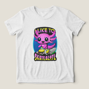 "I Like To Skatealotl" Roller Skating Axolotl Pink Tri-Blend Shirt