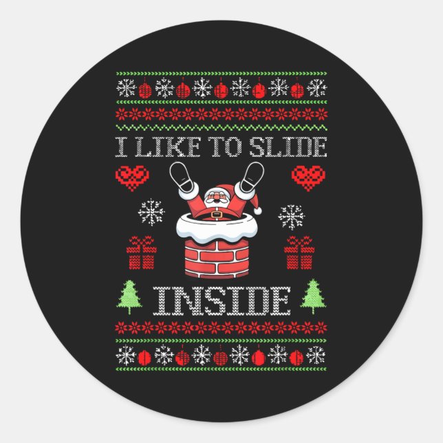 I Like To Slide Inside Funny Santa Couple Matching Classic Round Sticker (Front)