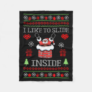 I Like To Slide Inside Funny Santa Couple Matching Fleece Blanket