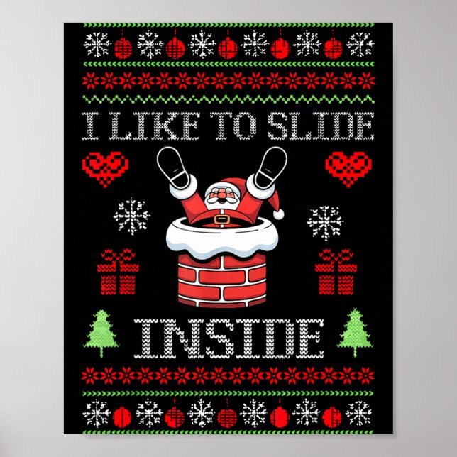 I Like To Slide Inside Funny Santa Couple Matching Poster (Front)