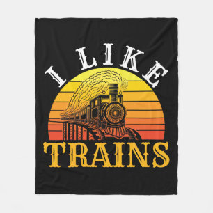 I Like Trains Retro Train Lover Fleece Blanket