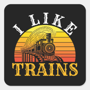 I Like Trains Retro Train Lover Square Sticker