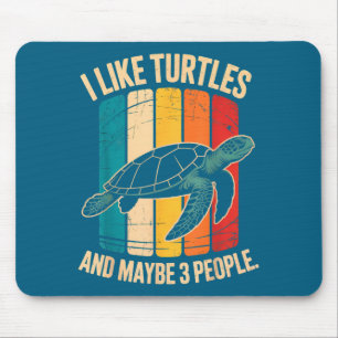 I Like Turtles And Maybe 3 People Funny Retro Turt Mouse Pad