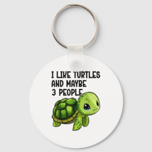 I Like Turtles And Maybe Three People Funny Retro  Key Ring