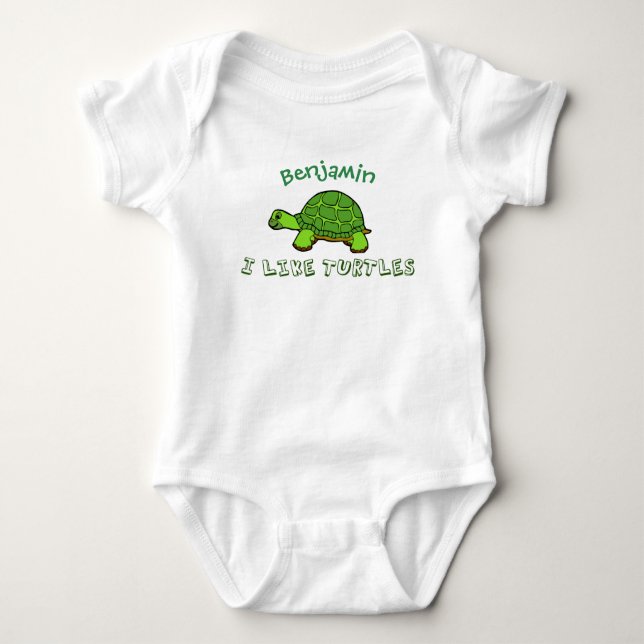 I Like Turtles Cute Baby Bodysuit (Front)
