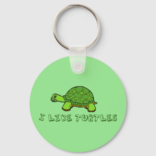 I Like Turtles Cute Green Key Ring