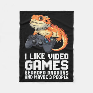 I Like Video Games Bearded Dragon Gamer Introvert  Fleece Blanket