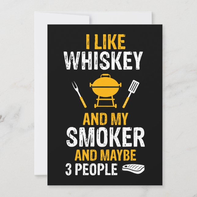 I Like Whiskey My Smoker 3 People Funny BBQ Holiday Card (Front)