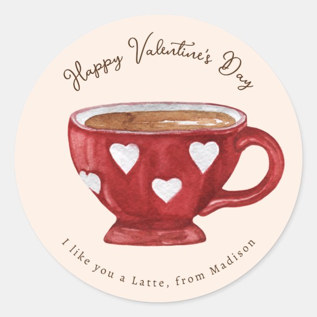 I Like You A Latte Valentine's Classic Round Sticker (Front)
