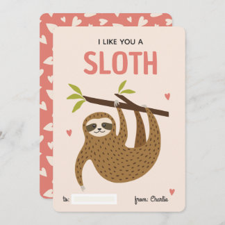 I like you a sloth classroom valentine's day card