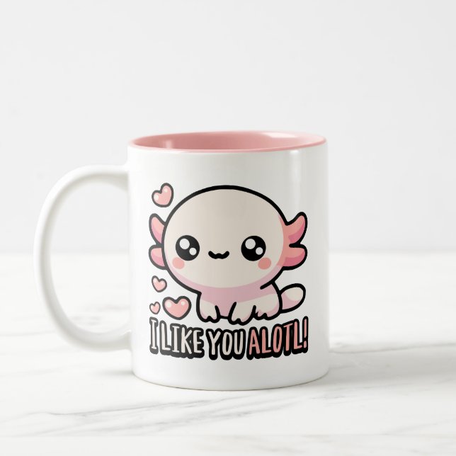 I Like You Alotl! Cute Axolotl Love Pun Two-Tone Coffee Mug (Left)