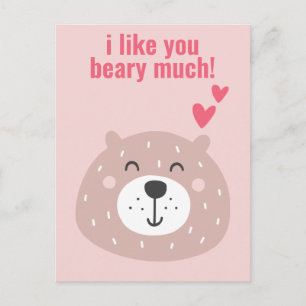 I Like you Beary Much! Cute Classroom Valentine Postcard