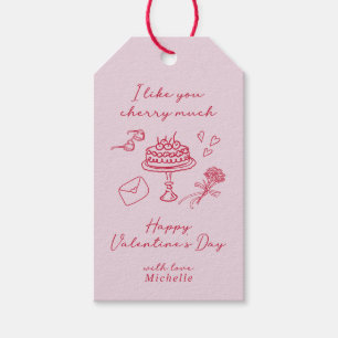 I like you Cherry much Valentines Day Pink Bow Gift Tags