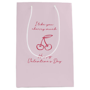 I like you cherry  much Valentines Day Pink  Medium Gift Bag
