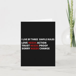 I Live By Three Simple Rules Love Needs Action Cut Card