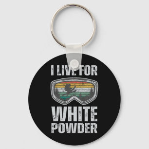 I Live For White Powder Retro Ski Snowboard Skiing Key Ring