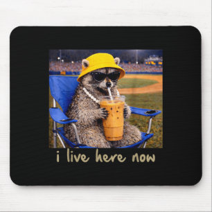 I Live Here Racoon Coffee Funny Baseball Softball Mouse Pad