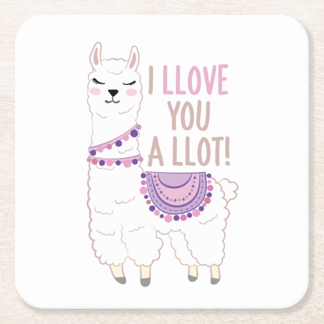 I Llove You a Llot - Funny Llama Square Paper Coaster (Front)