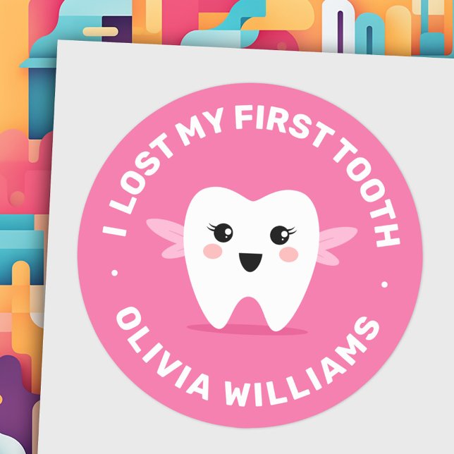 I lost my first tooth tooth fairy pink classic round sticker (I lost my first tooth tooth fairy pink classic round sticker)