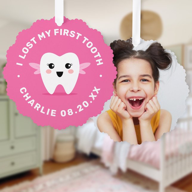 I lost my first tooth tooth fairy pink tree decoration card (I lost my first tooth tooth fairy pink ornament card)