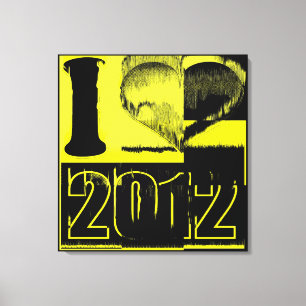I love 2012 - Black Yellow Fine Art Wrapped Canvas