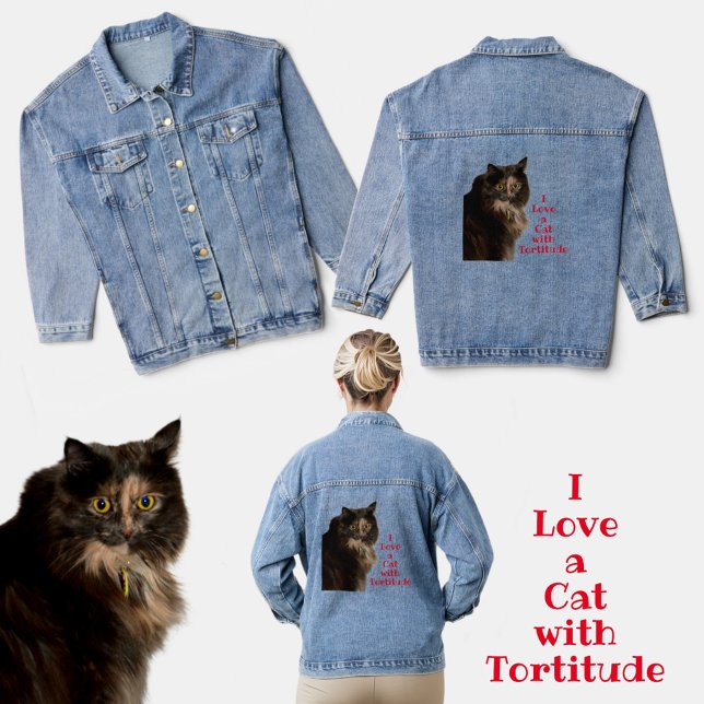 I Love a Cat with Tortitude Photographic Denim Jacket (Creator Uploaded)