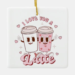 I Love a Latte Groovy Bubble Tea Valentine Lovers  Ceramic Ornament