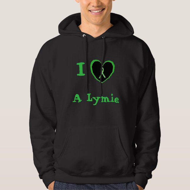I Love a Lymie, Heart with Lyme Awareness Ribbon Hoodie (Front)