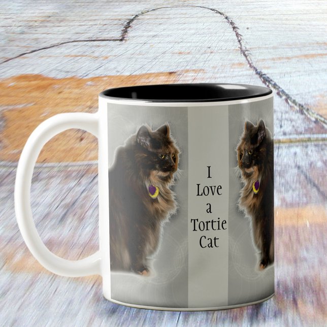 I Love a Tortie Cat Feline Photographic Two-Tone Coffee Mug (Creator Uploaded)