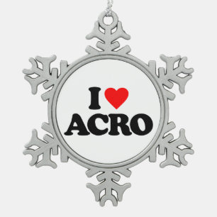 I LOVE ACRO SNOWFLAKE PEWTER CHRISTMAS ORNAMENT
