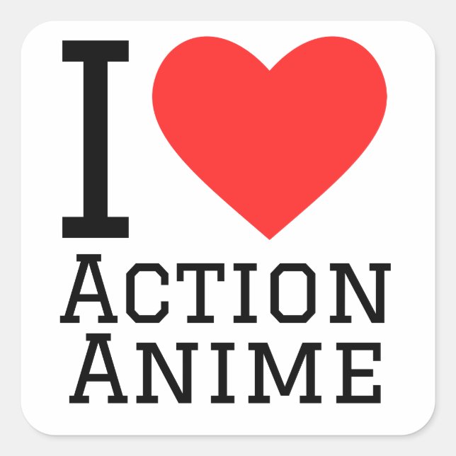 I love action anime square sticker (Front)